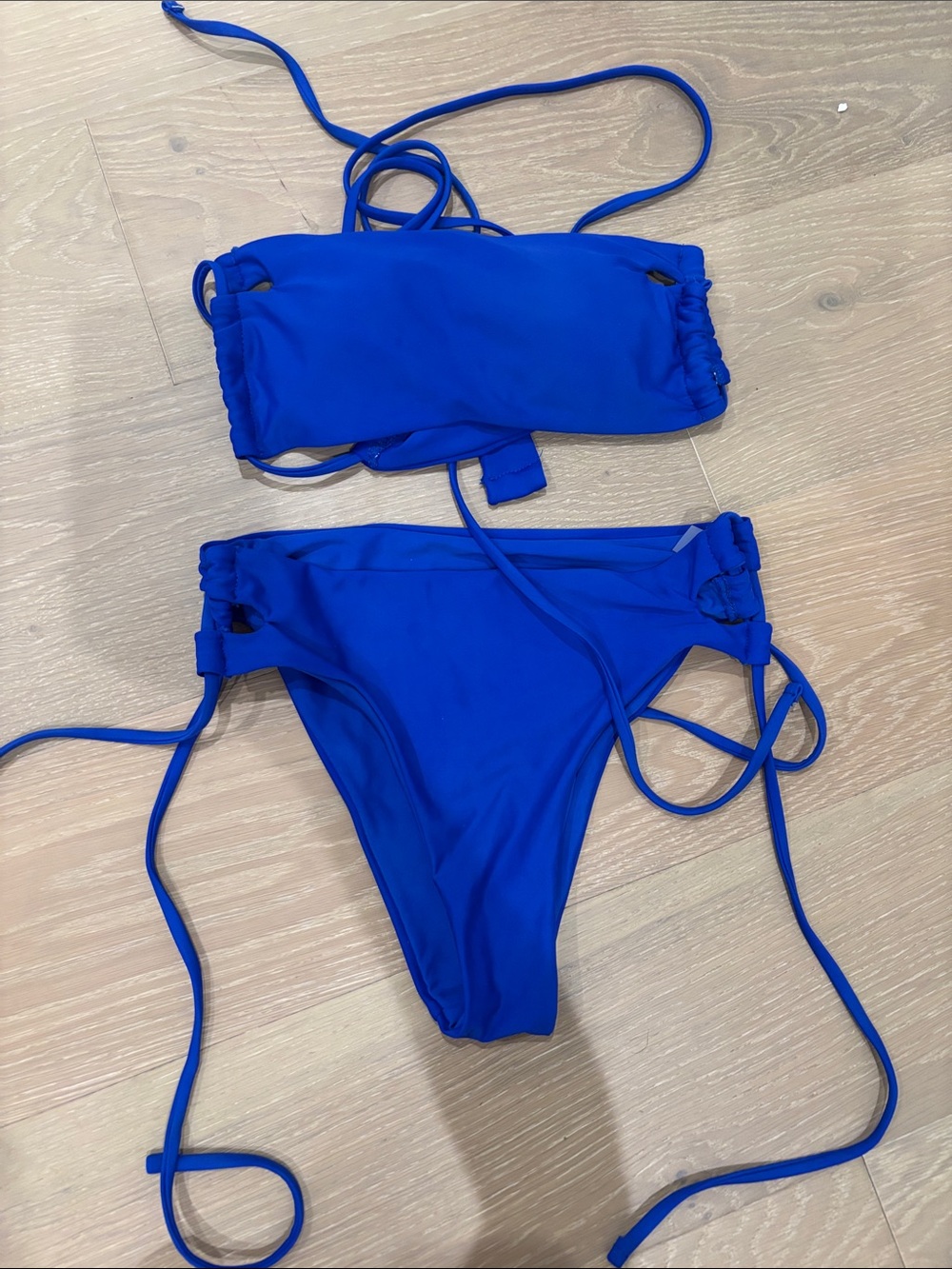 Blue Two-Piece Swim Bikini - Strappy Bandeau Top & Tie-Side Bottoms